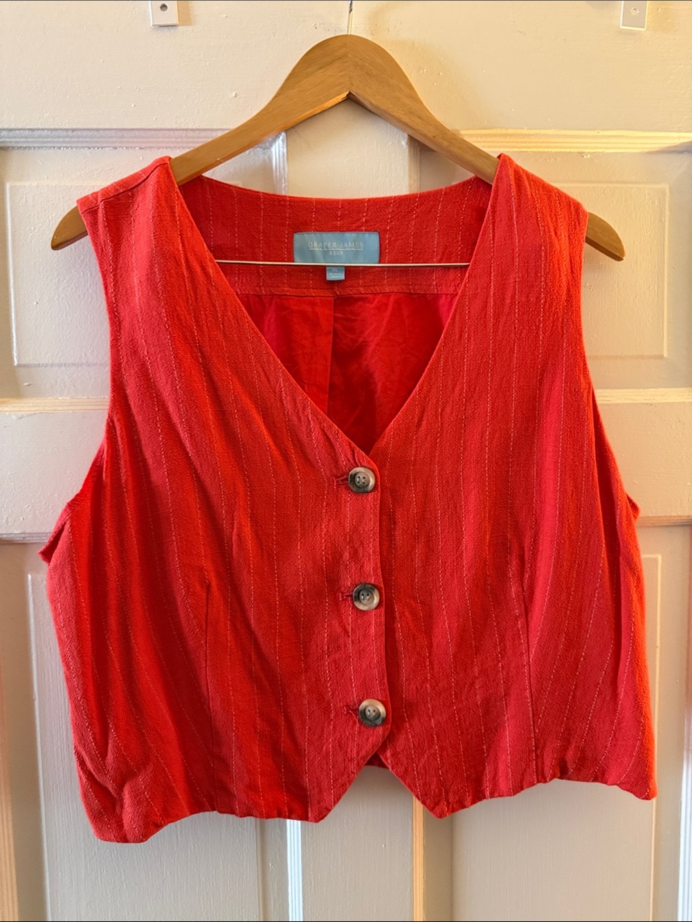 Draper James Red pinstripe Button-Front Sleeveless Vest